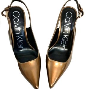 Calvin Klein Slingback Pointed Toe Heels Bronze Gold Size 6M